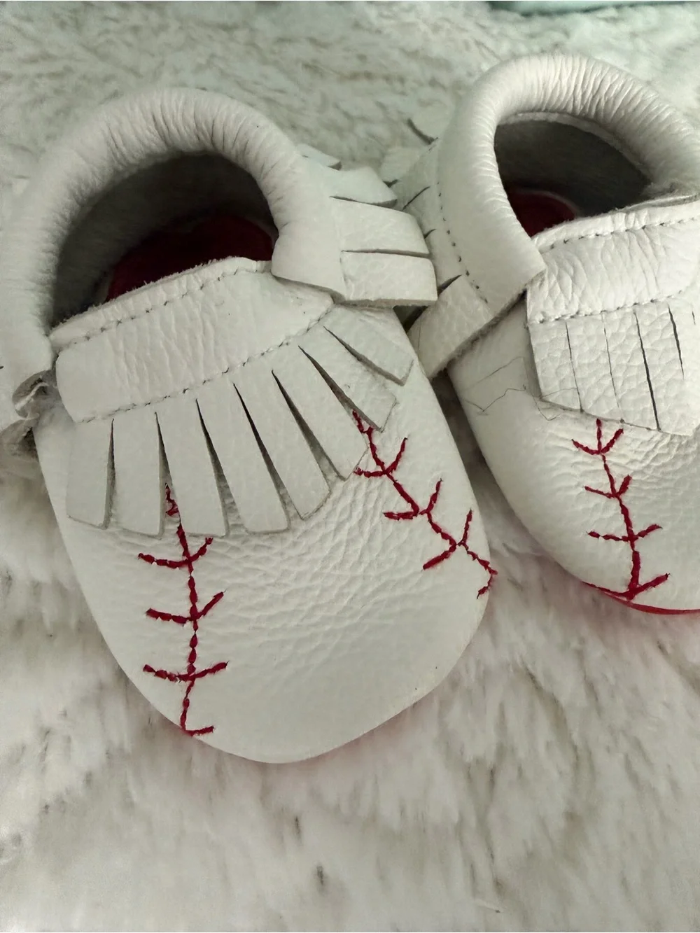 Home Run Baseball BirdRock Baby Leather Fringe Baby Moccasins Sz 3 Slip on cute